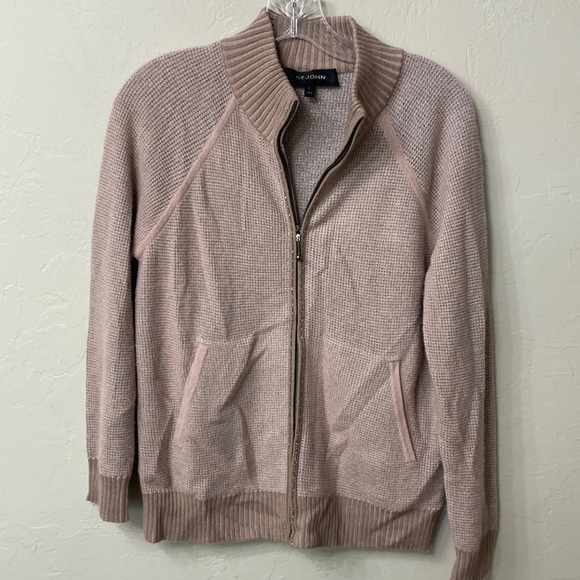 St.John pink sparkle waffle knit bomber jacket size P - Picture 3 of 16